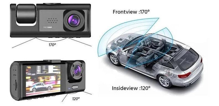 1080P HD Dash Camera with Front, Rear and Interior Cameras, IR Night Vision, Loop Recording, and 2" IPS Screen - DriftnDrive
