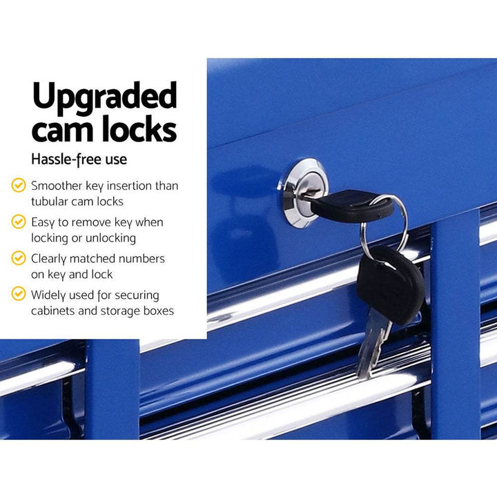 Giantz 17 Drawer Tool Chest & Trolley Cabinet – Steel Garage Toolbox with Wheels (Blue) - DriftnDrive