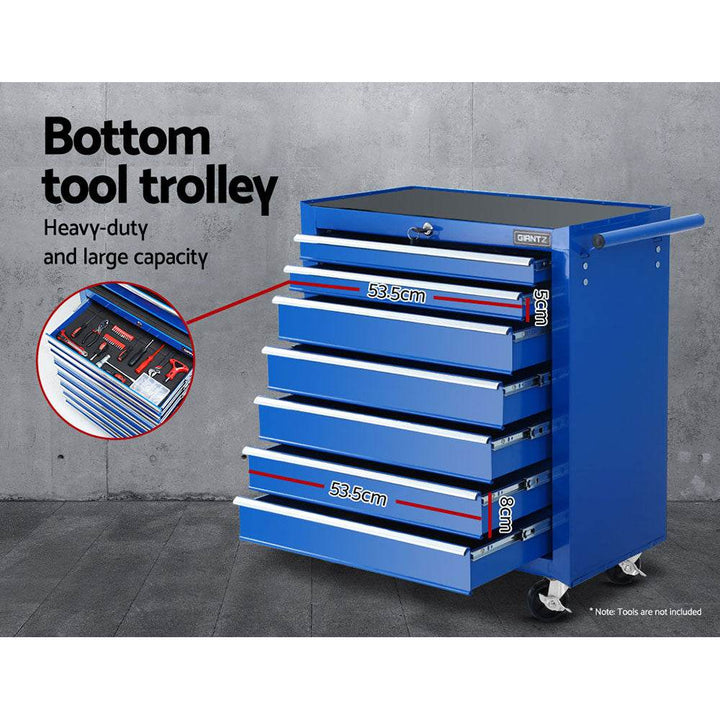 Giantz 17 Drawer Tool Chest & Trolley Cabinet – Steel Garage Toolbox with Wheels (Blue) - DriftnDrive