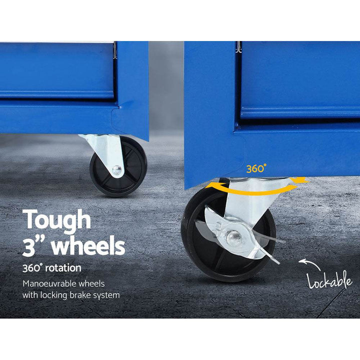 Giantz 17 Drawer Tool Chest & Trolley Cabinet – Steel Garage Toolbox with Wheels (Blue) - DriftnDrive