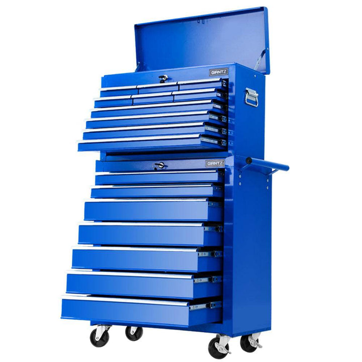 Giantz 17 Drawer Tool Chest & Trolley Cabinet – Steel Garage Toolbox with Wheels (Blue) - DriftnDrive