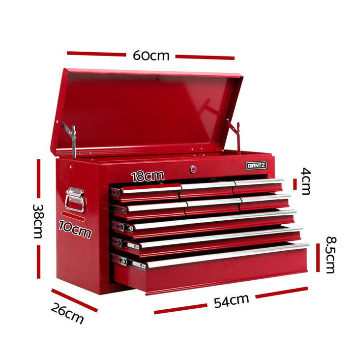Giantz 9 Drawer Tool Box Cabinet Chest Toolbox Storage Garage Organiser Red - DriftnDrive