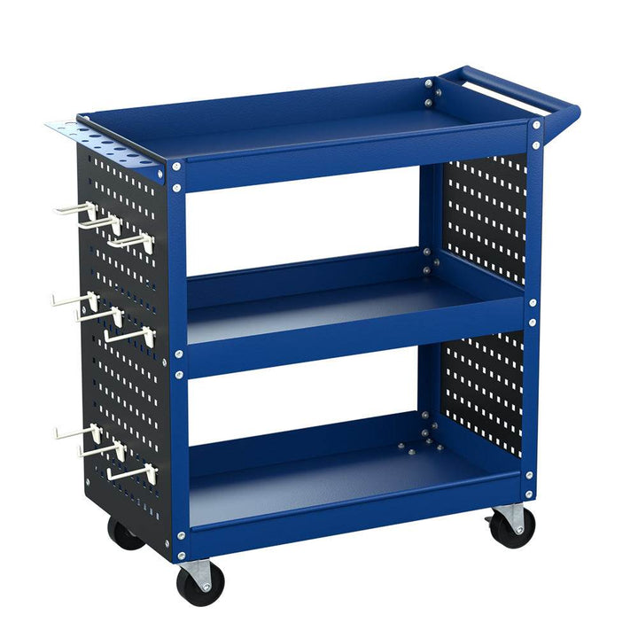 iantz 3-Tier Tool Cart with Pegboard Hooks – Steel Workshop Storage Trolley (Blue) - DriftnDrive