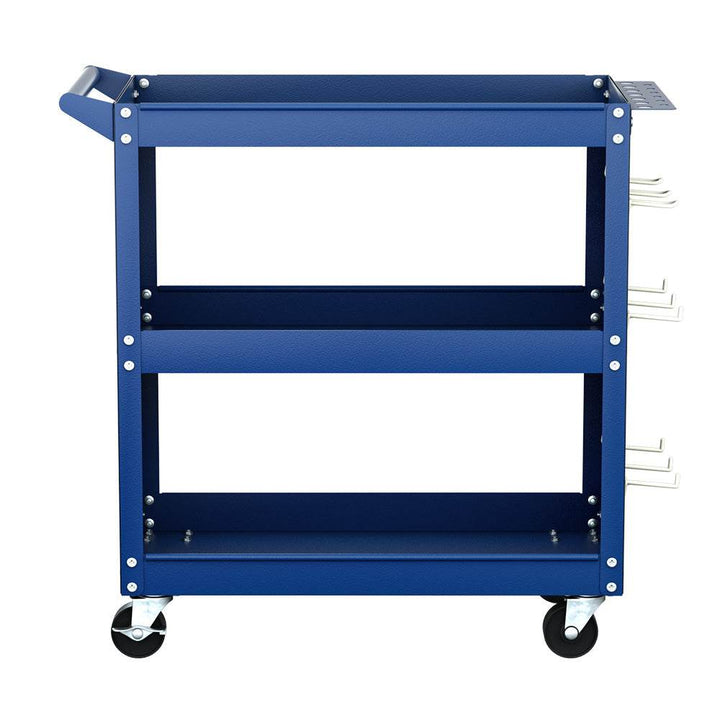 iantz 3-Tier Tool Cart with Pegboard Hooks – Steel Workshop Storage Trolley (Blue) - DriftnDrive