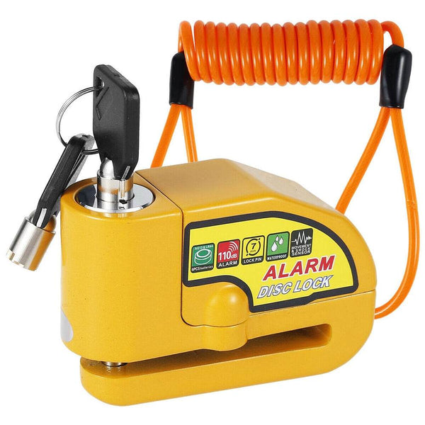 Yellow Motorcycle Alarm Disc Brake Lock – 110dB Anti-Theft Waterproof Security for Bike, Scooter, Electric Motor - DriftnDrive