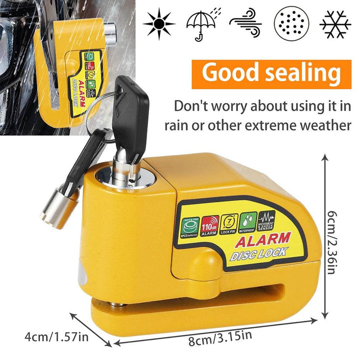 Yellow Motorcycle Alarm Disc Brake Lock – 110dB Anti-Theft Waterproof Security for Bike, Scooter, Electric Motor - DriftnDrive