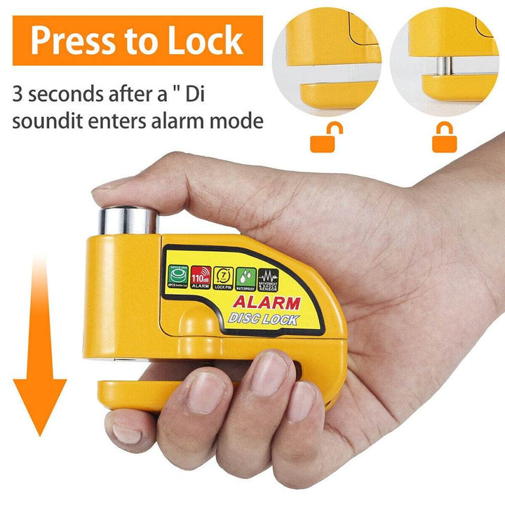 Yellow Motorcycle Alarm Disc Brake Lock – 110dB Anti-Theft Waterproof Security for Bike, Scooter, Electric Motor - DriftnDrive