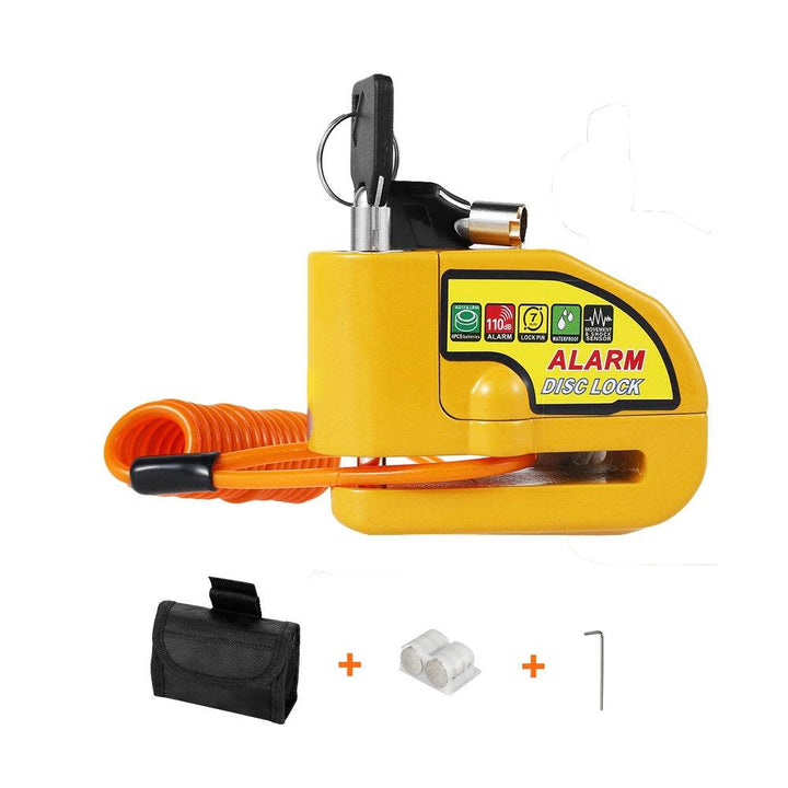 Yellow Motorcycle Alarm Disc Brake Lock – 110dB Anti-Theft Waterproof Security for Bike, Scooter, Electric Motor - DriftnDrive