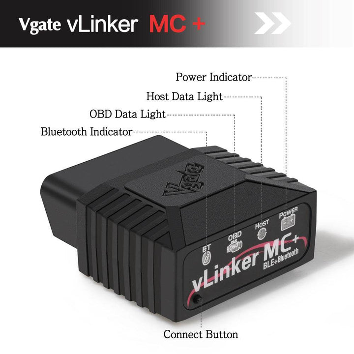 (Bluetooth 4.0 version) Vgate vLinker MC+ Bluetooth OBD2 Diagnostic Scanner - Supports Multiple Car Models & Advanced Protocols, Compatible with Android and iOS - DriftnDrive
