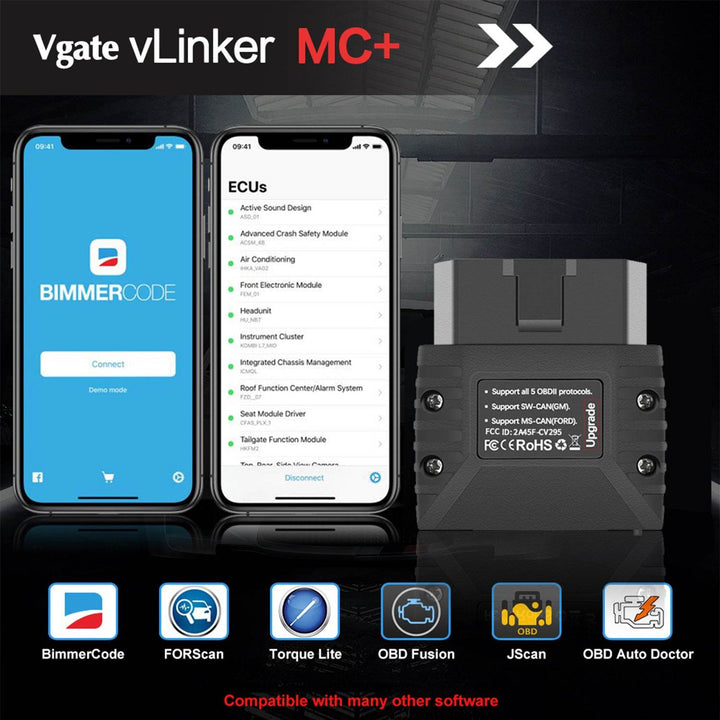 (Bluetooth 4.0 version) Vgate vLinker MC+ Bluetooth OBD2 Diagnostic Scanner - Supports Multiple Car Models & Advanced Protocols, Compatible with Android and iOS - DriftnDrive