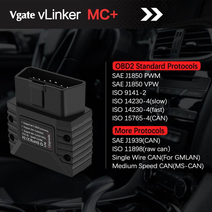 (Bluetooth 4.0 version) Vgate vLinker MC+ Bluetooth OBD2 Diagnostic Scanner - Supports Multiple Car Models & Advanced Protocols, Compatible with Android and iOS - DriftnDrive
