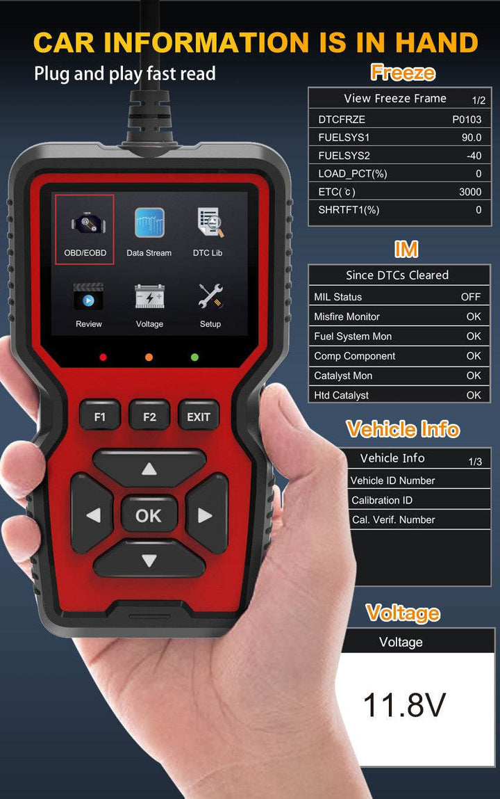 Black and Red OBD2 Scanner Car Diagnostic Tool - Engine Fault Code Reader - DriftnDrive