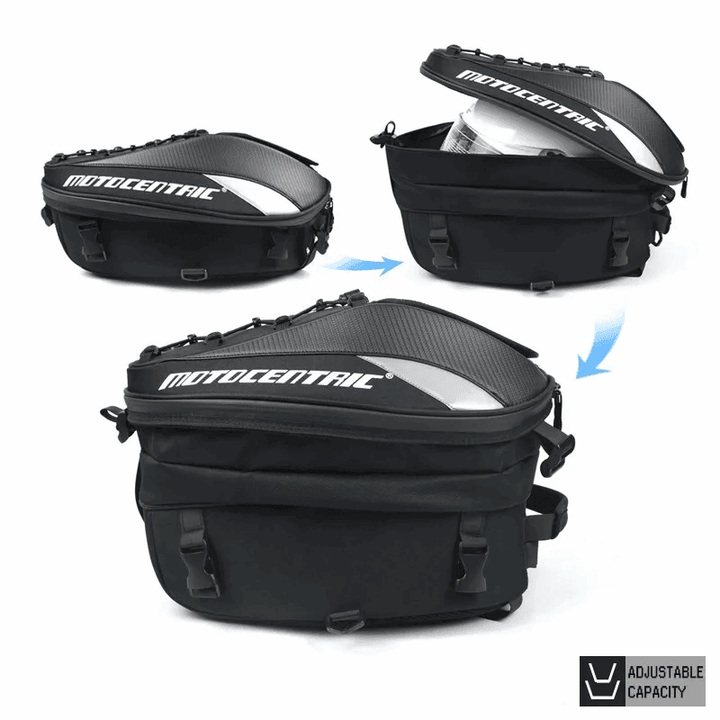 37L Expandable MOTOCENTRIC Waterproof Motorcycle Tail Bag: Versatile High-Capacity Rider Backpack/Pillon Bag - DriftnDrive
